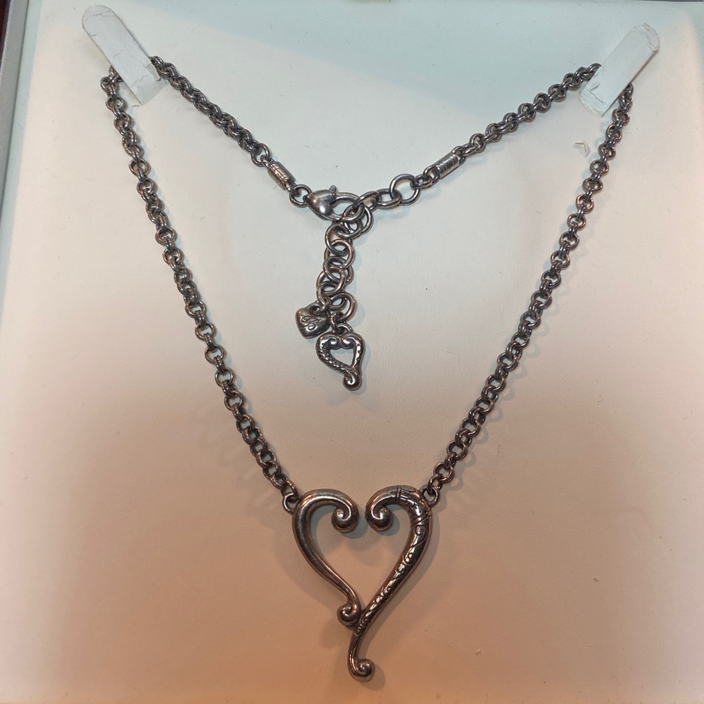 BRIGHTON Silver Plated Etched Open Heart Pendant Necklace